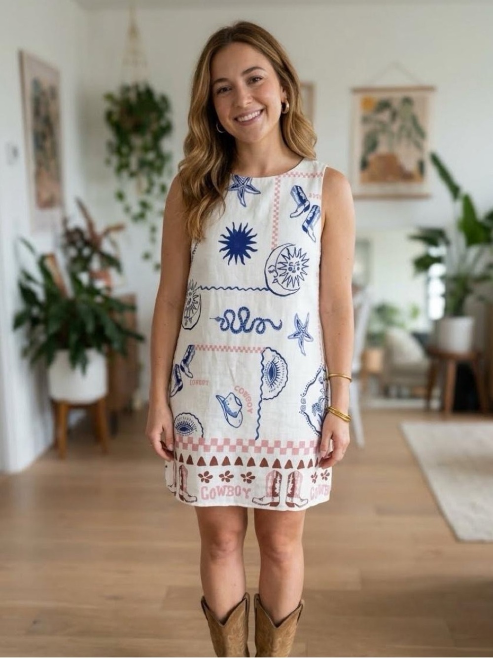 NWT Paper Heart White Blue Graphic Mini Dress SZ Small
